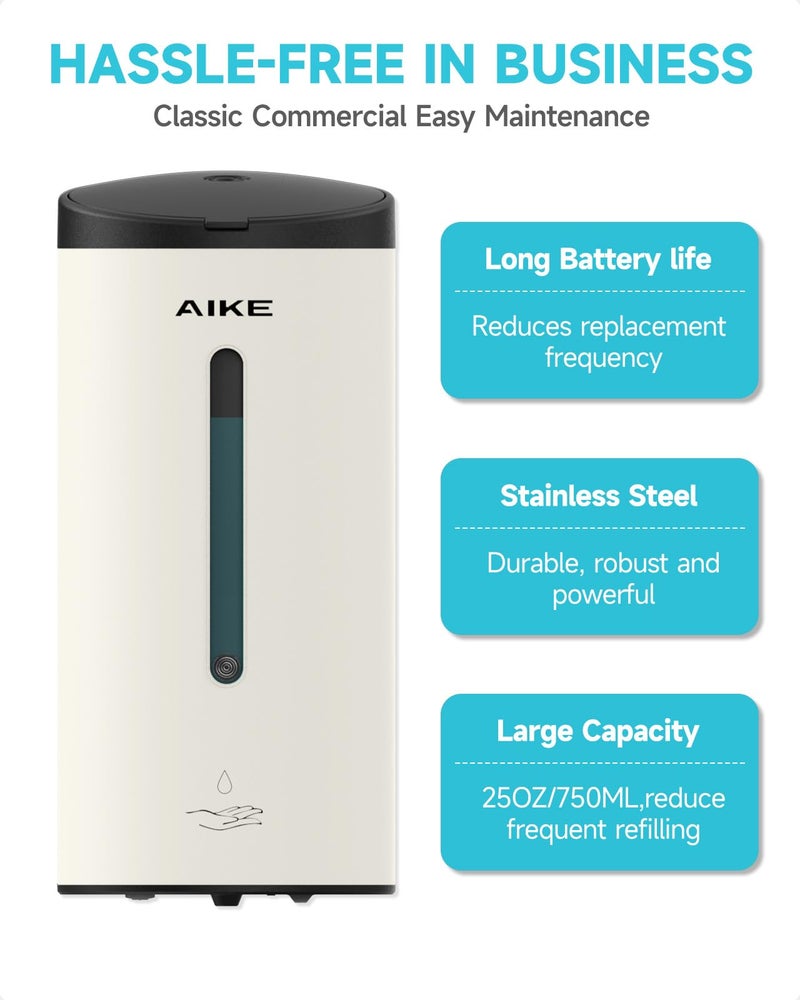 AIKE Automatic Wall Mount Liquid Soap Dispenser, Commercial Stainless Steel with 25oz Large Capacity Save Time Effort and Cost,Model AK1205 (Matte White) - Image 5